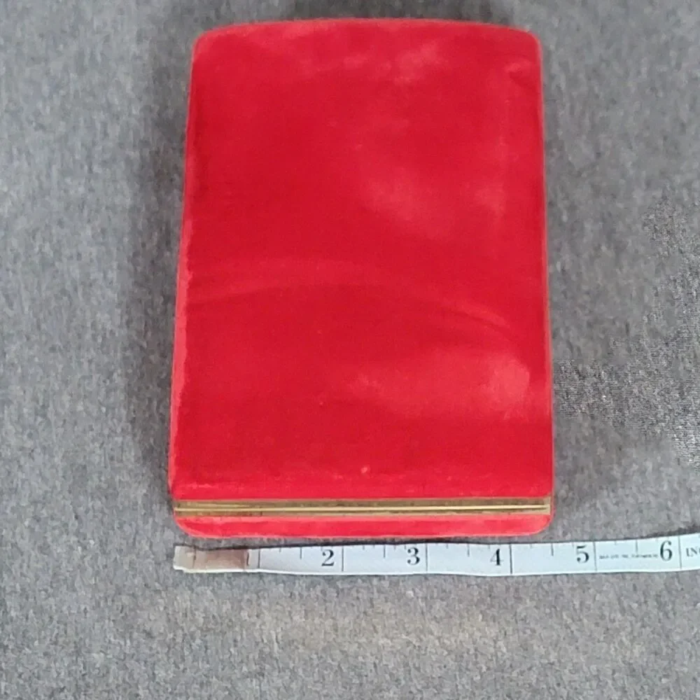 Vintage Mele Jewelry Box Red Velvet Hard Shell Travel Clam Case 7